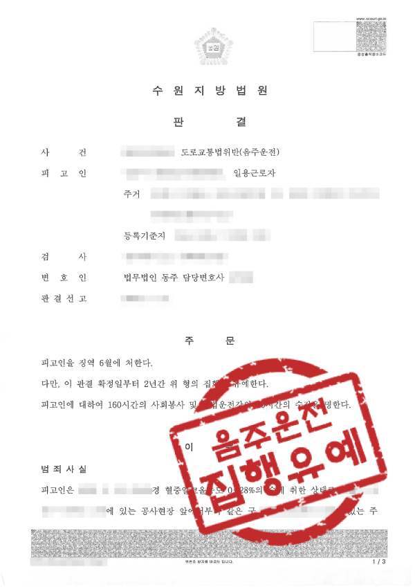 음주운전 음주운전집행유예 음주운전재범 음주운전2진 집행유예